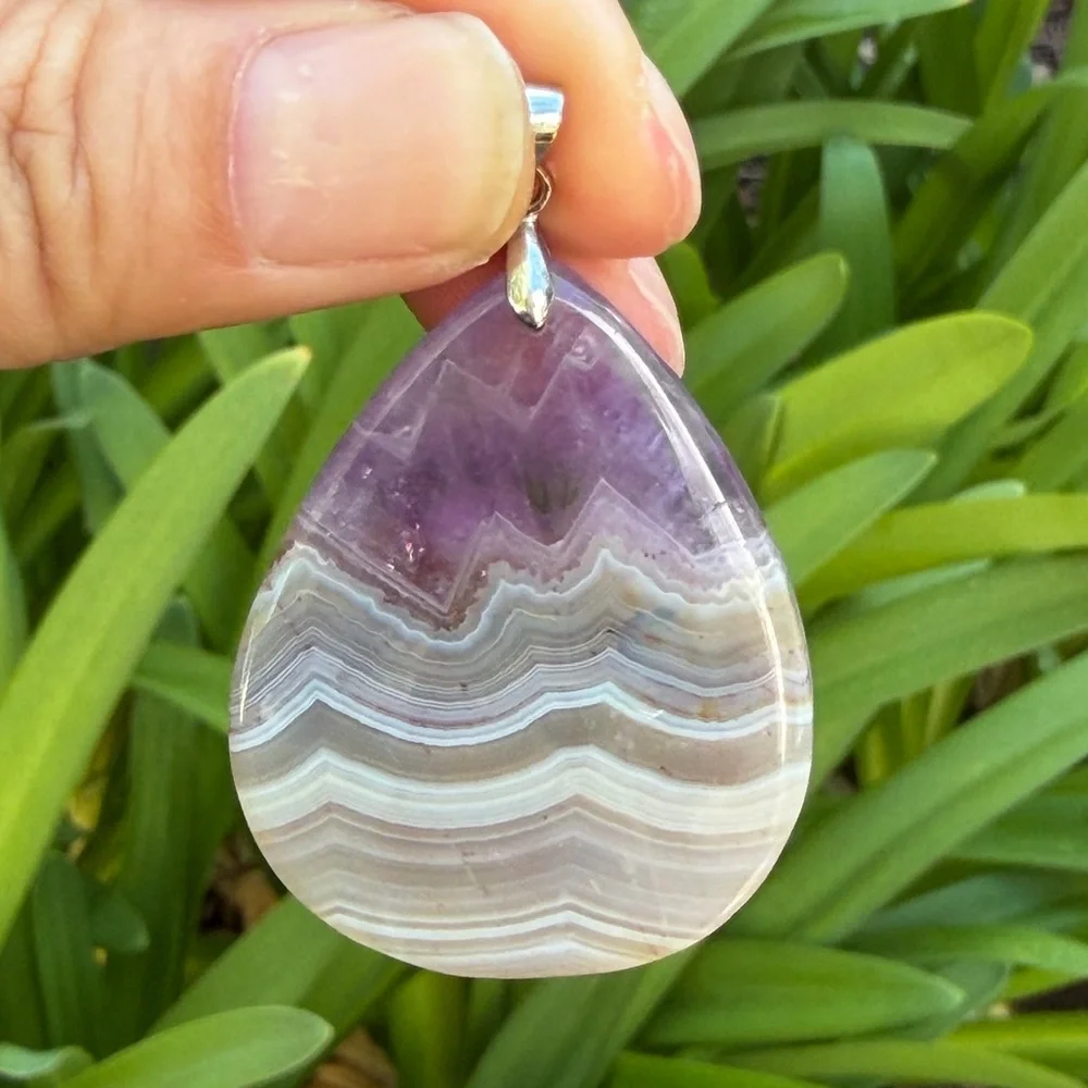 Sterling silver 925‎ stamped Aurora agate amethyst pendant 0344
